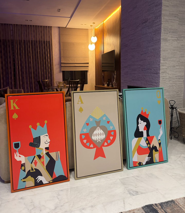 3 Tableaux Abstract Poker King Queen