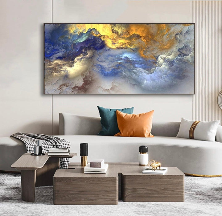 Tableau Abstrait coloré bleu nuage toile peinture paysage