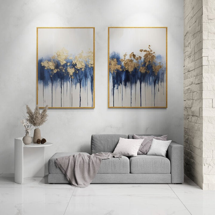 2 Tableaux Abstract Gold flower