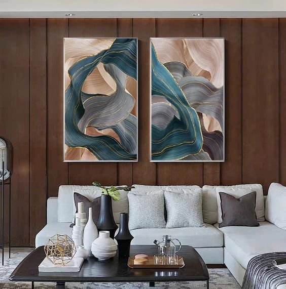 2 Tableaux Modern Abstract Luxury Ribbon